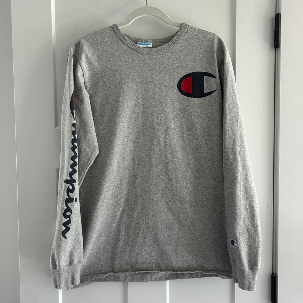 Champion long sleeve‎ crewneck t-shirt, grey, size large